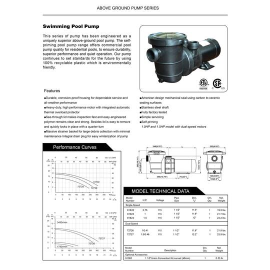 Self-Priming Above-Ground Swimming Pool HP Pump